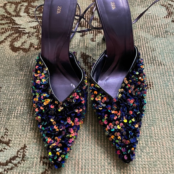 Zara sequin lace-up heels! - Picture 8 of 9